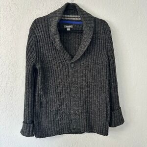 Kenneth Cole Reaction sweater cardigan men's medium Grandpa heather gray varsity